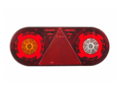 Lampa zespolona tylna z trójkątem odblask. HOR 105, STELLA, diodowa 12/24 V, lewa (6-funkcyjna, przewód okrągły 6x0,5 mm2, długość 2 m)